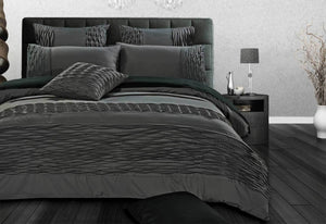 Cecilio Quilt Cover Set with Stone Grey Pintucking