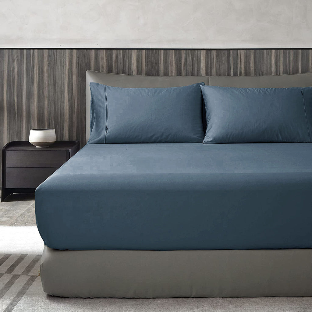 1000TC Egyptian Cotton Indigo Blue Fitted Sheet Set