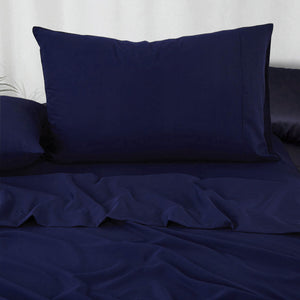 Pure Soft Plain Navy Blue Bed Sheet Set