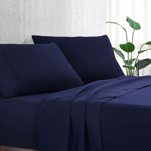 Pure Soft Plain Navy Blue Bed Sheet Set