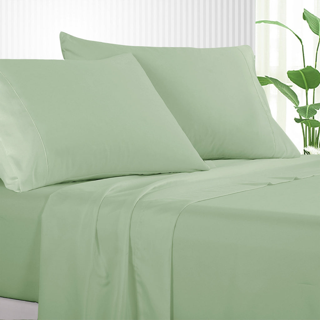 Pure Soft Plain Sage Green Bed Sheet Set