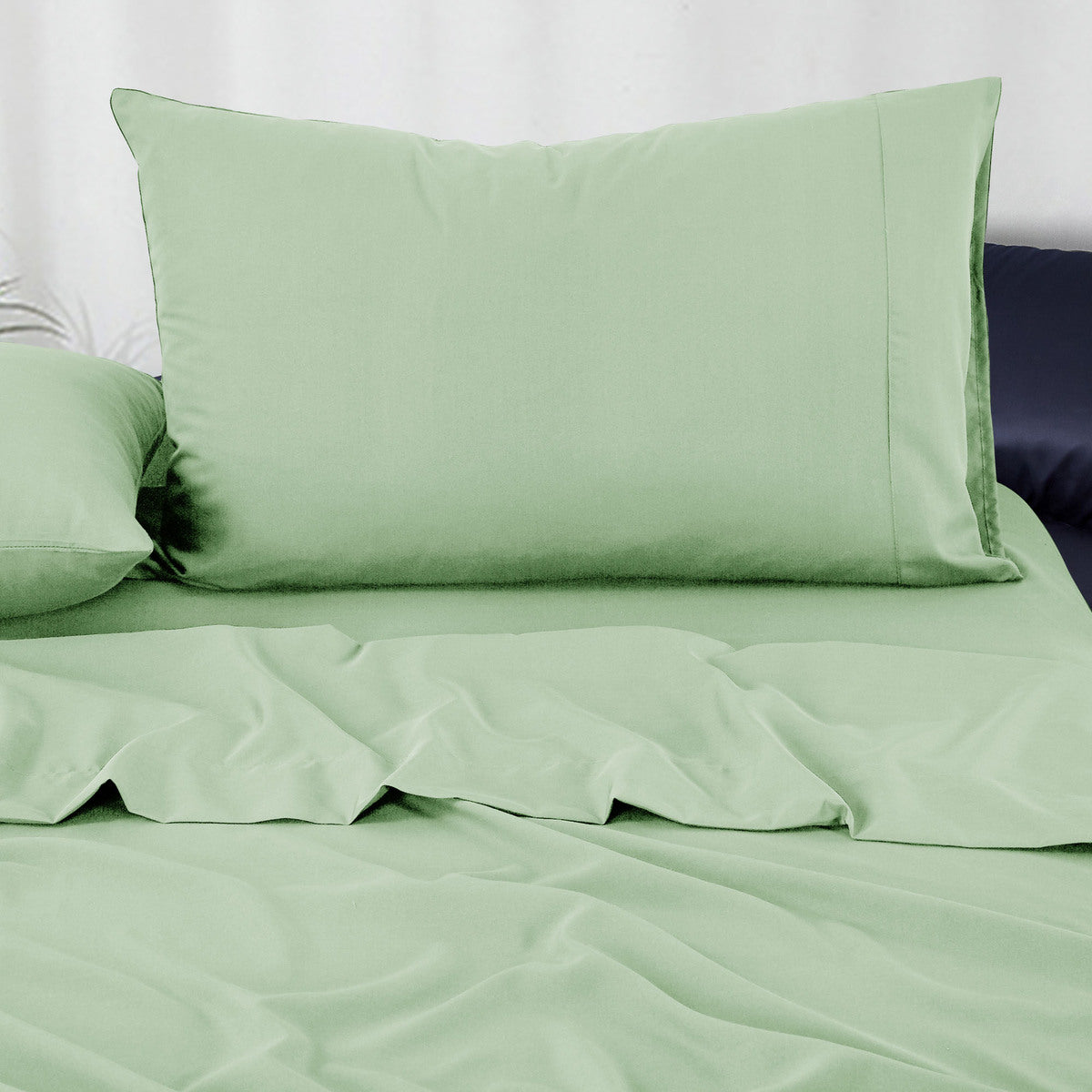 Pure Soft Plain Sage Green Bed Sheet Set