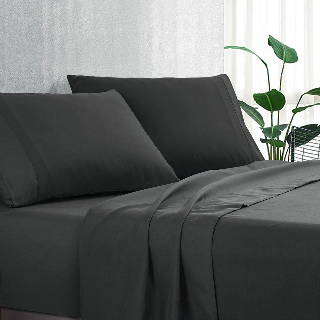 Pure Soft Plain Slate Dark Grey Bed Sheet Set