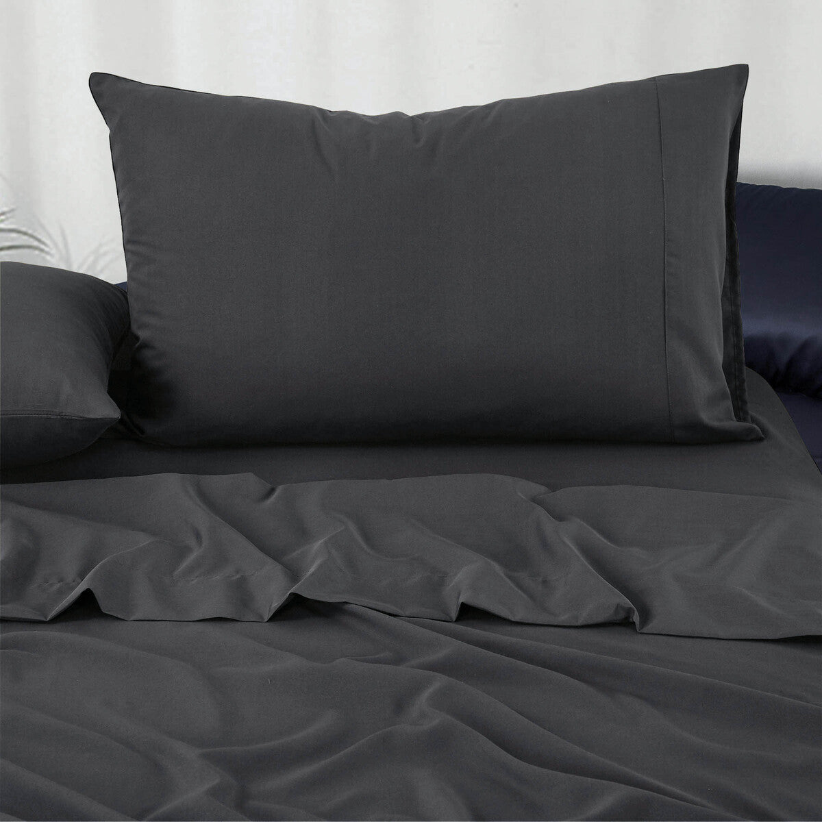 Pure Soft Plain Slate Dark Grey Bed Sheet Set