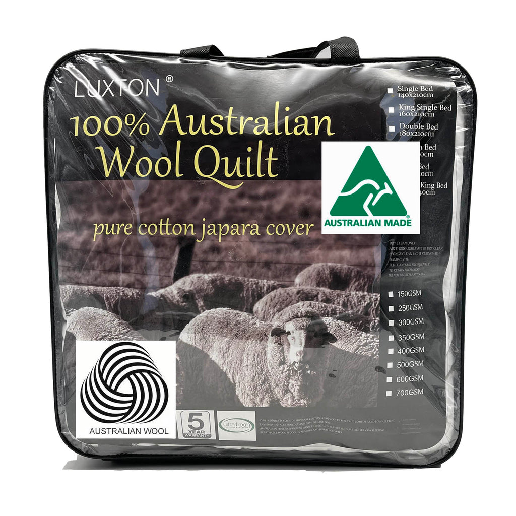 500GSM Australian Downs Wool Quilt by Luxton Made in Australia