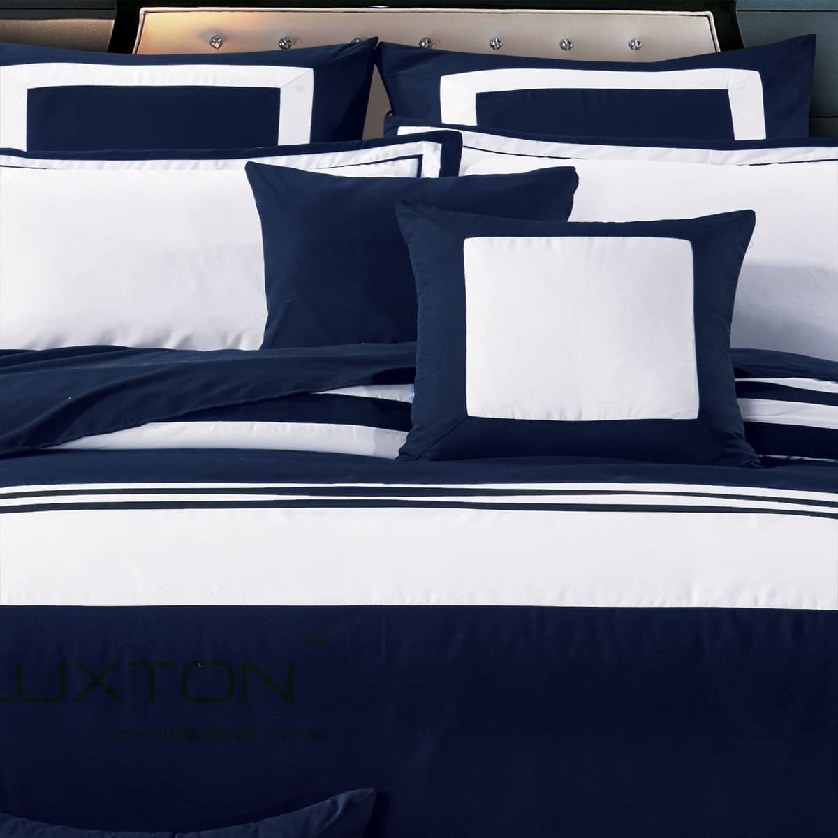 Rossier Striped Navy Blue Quilt Cover Set