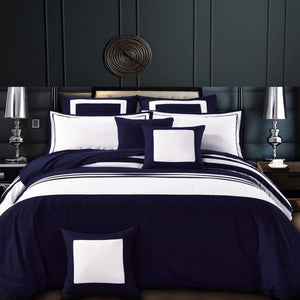 Rossier Striped Navy Blue Quilt Cover Set