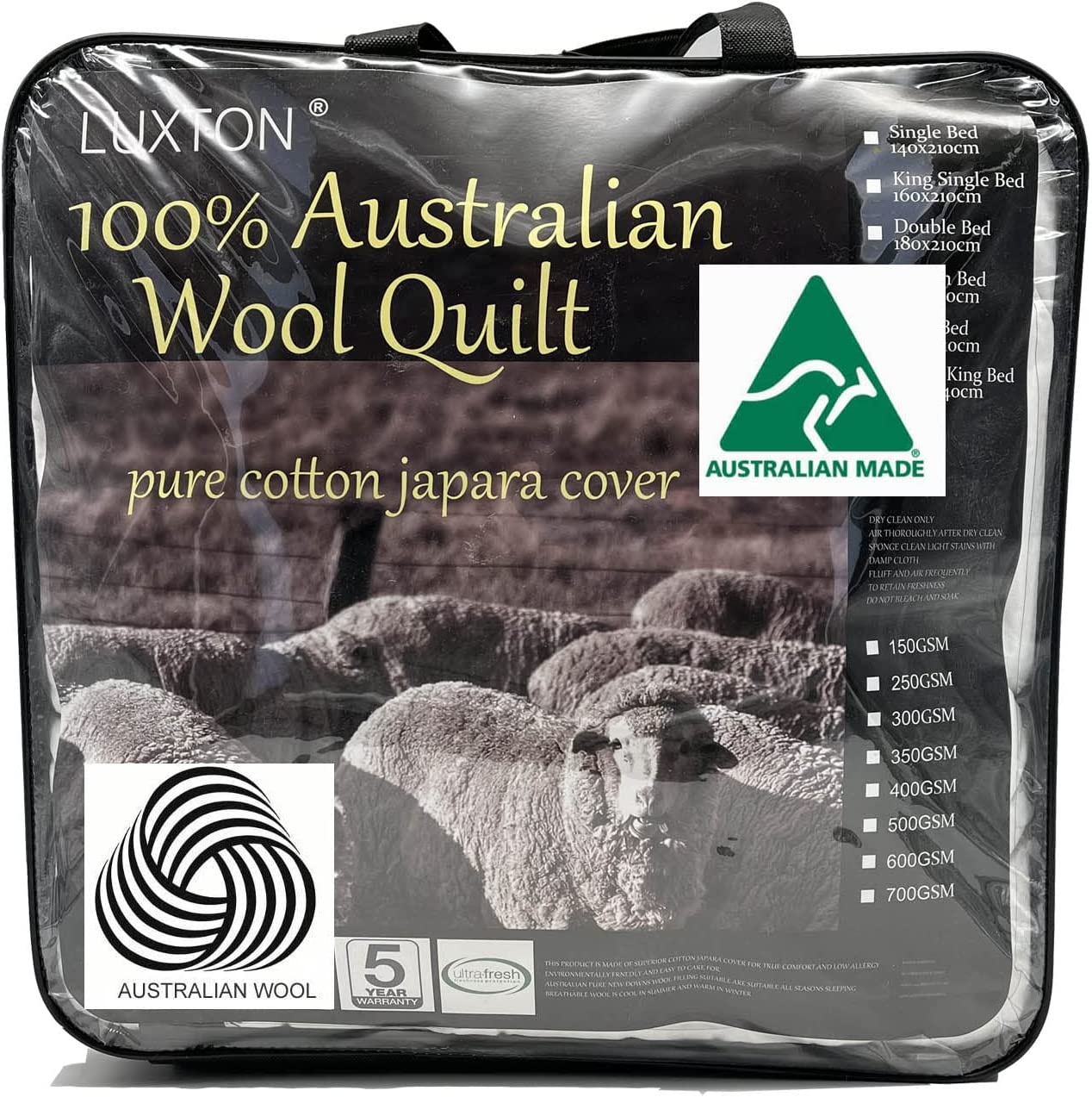 700GSM Australian Downs Wool Quilt by Luxton Made in Australia
