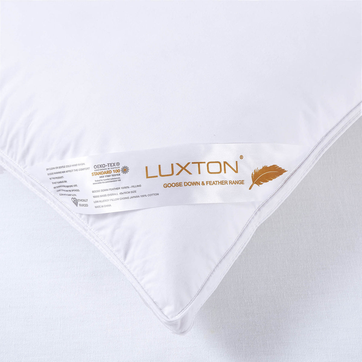 Luxton Goose Down Pillow 100 Japara Cotton Pillow Casing 10/90 Down