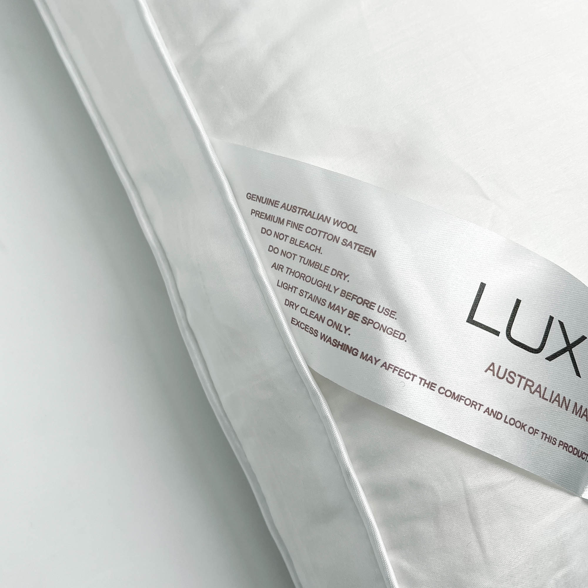 Luxton Auatralian Wool Pillow with White Cotton Sateen Casing Made in Australia (Single Pack)
