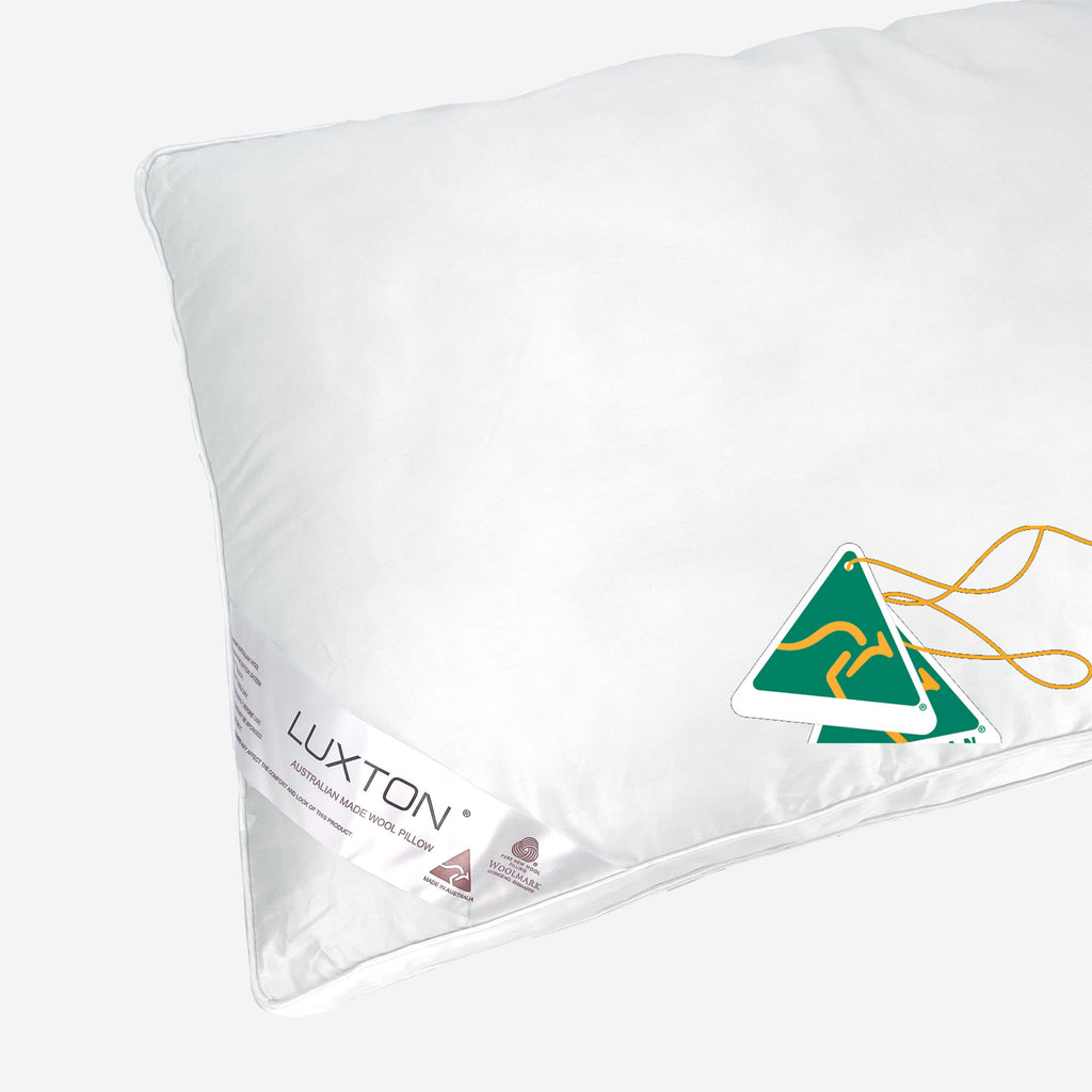 Luxton Auatralian Wool Pillow with White Cotton Sateen Casing Made in Australia (Single Pack)