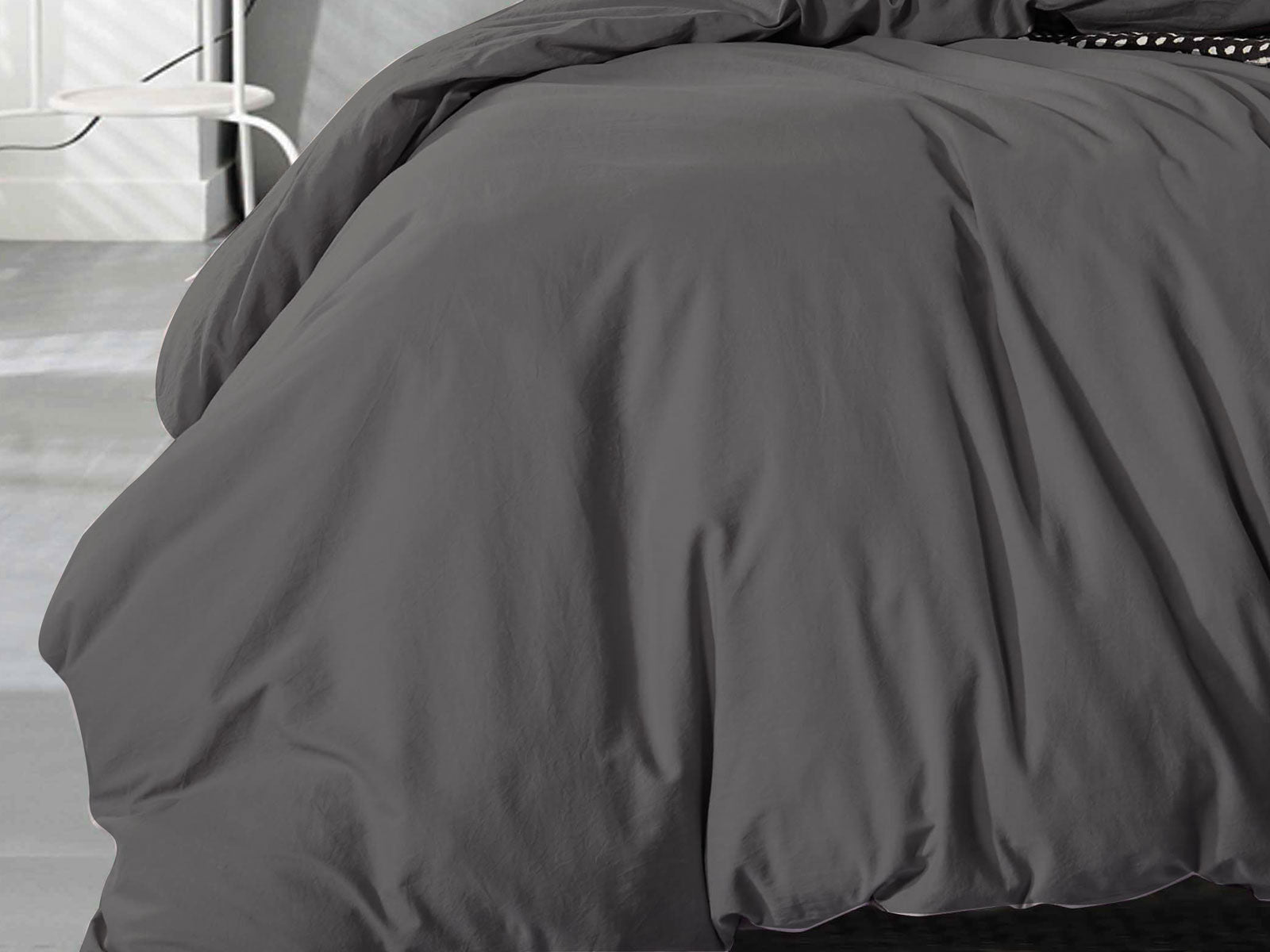 Pure Cotton Vintage Washed Quilt Cover Set (Charcoal Color)