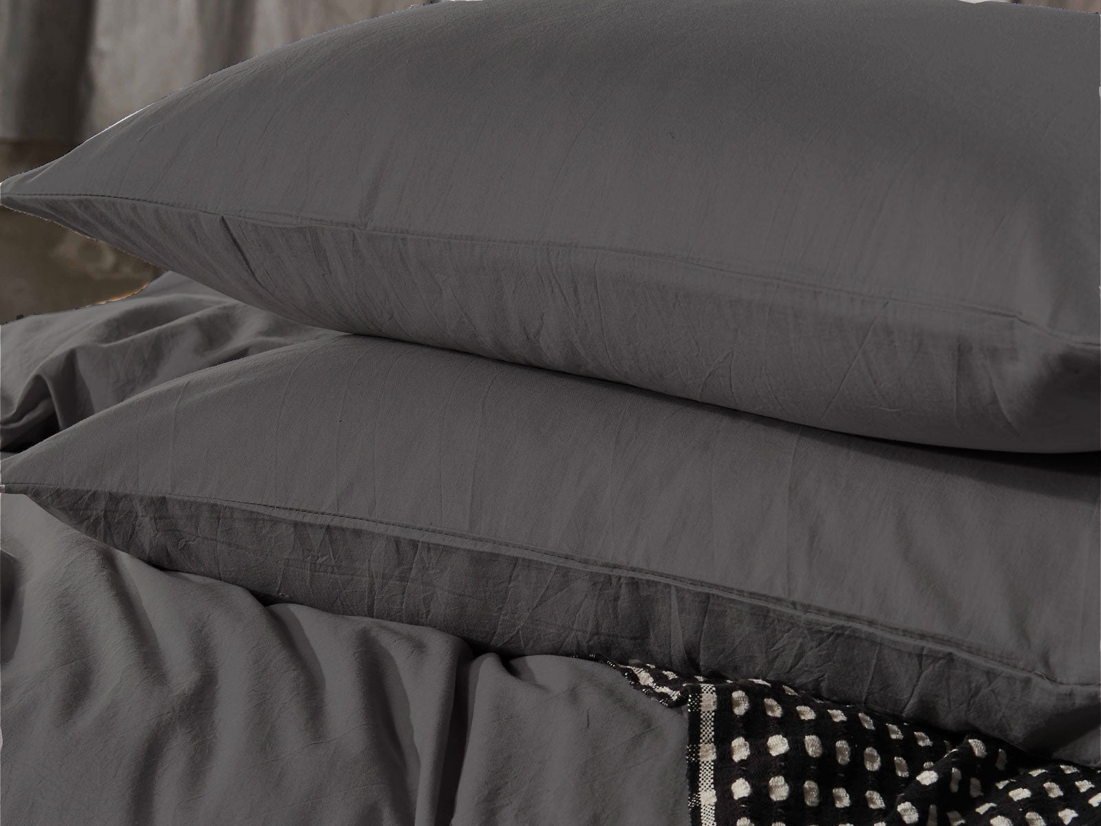 Luxton Pure Cotton Charcoal Vintage Washed Quilt Cover Set