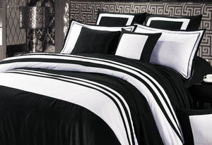 Super King / Queen / King / Double Size Black White Striped Quilt Cover Set by Luxton