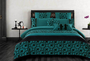 Luxton Halsey Teal and Black Quilt Cover Set in Super King / Queen / King Size