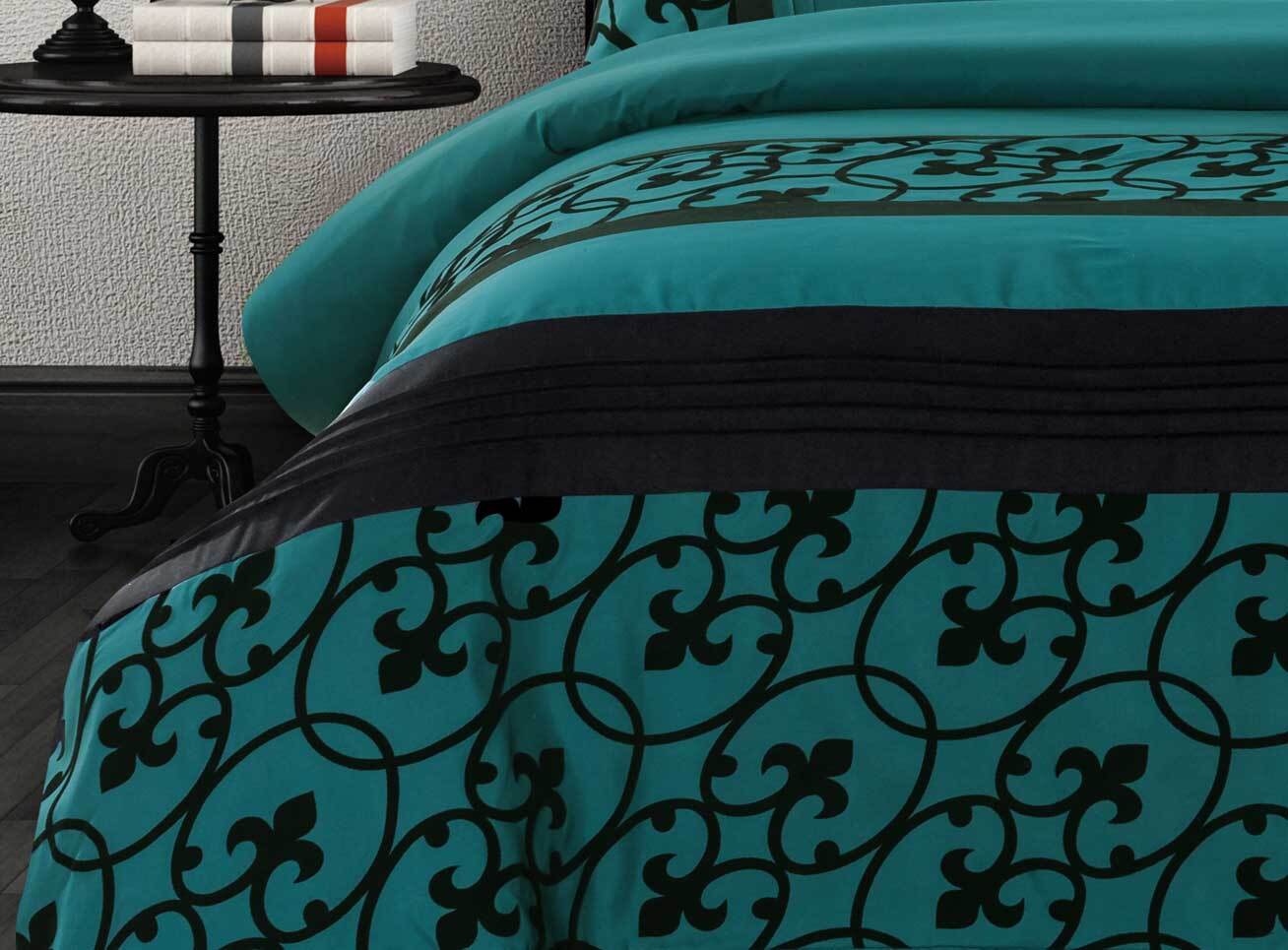 Luxton Halsey Teal and Black Quilt Cover Set in Super King / Queen / King Size