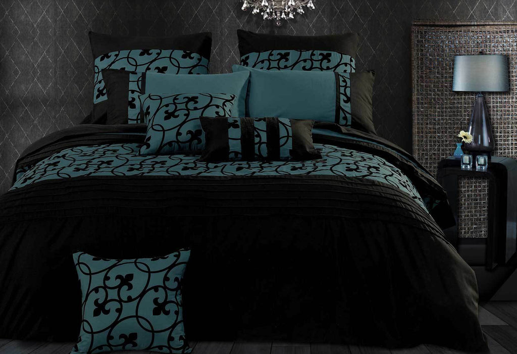 Lyde Black Teal Quilt Cover Set