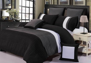 Aleah Quilt Cover Black and Grey Pintuck Duvet Cover Set