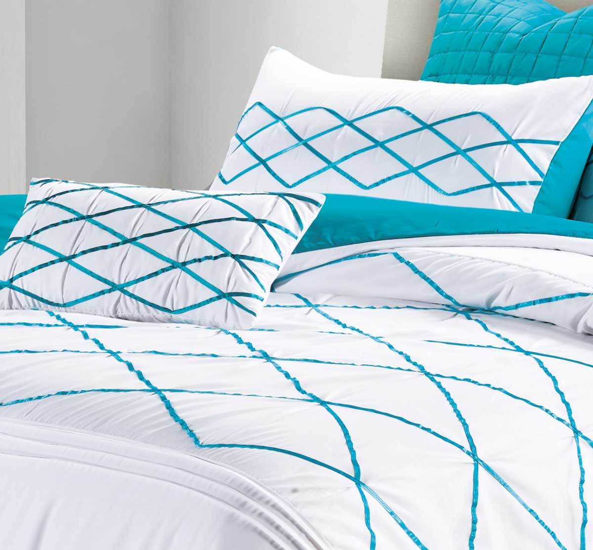 Luxton Adela White and Turquoise Blue Quilt Cover Set