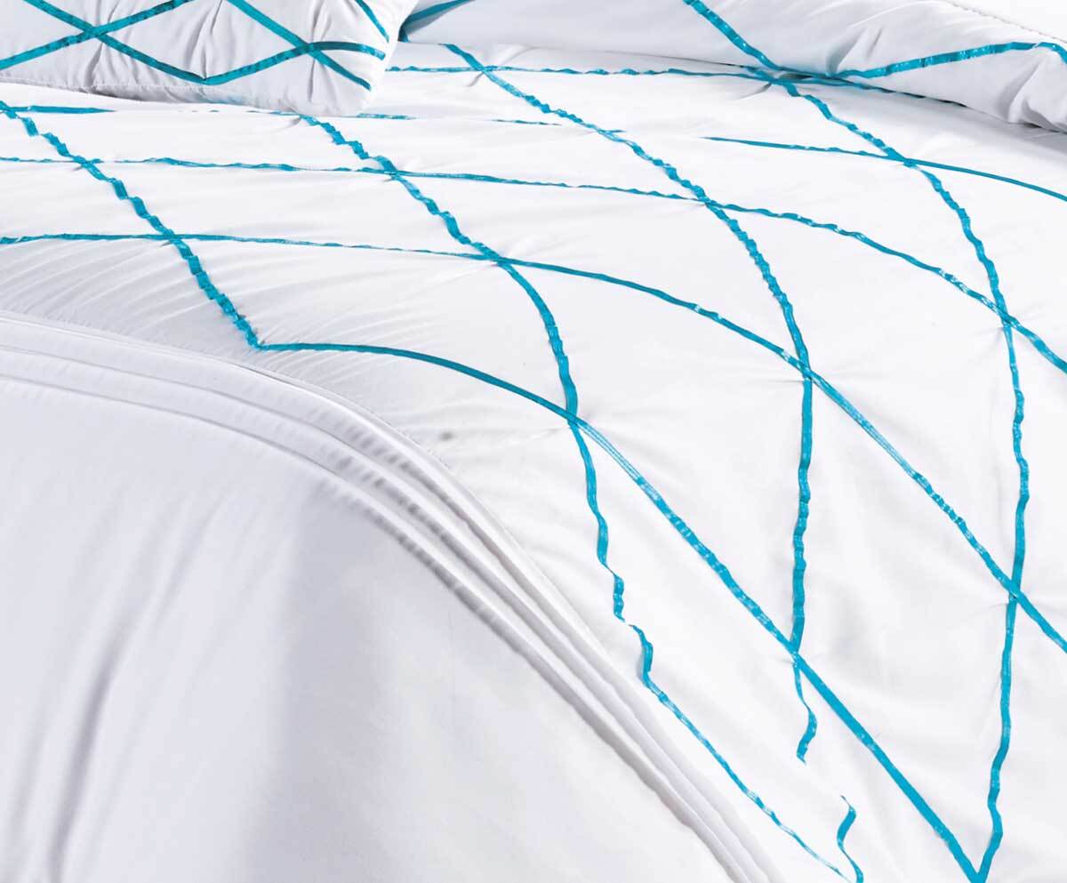 Luxton Adela White and Turquoise Blue Quilt Cover Set