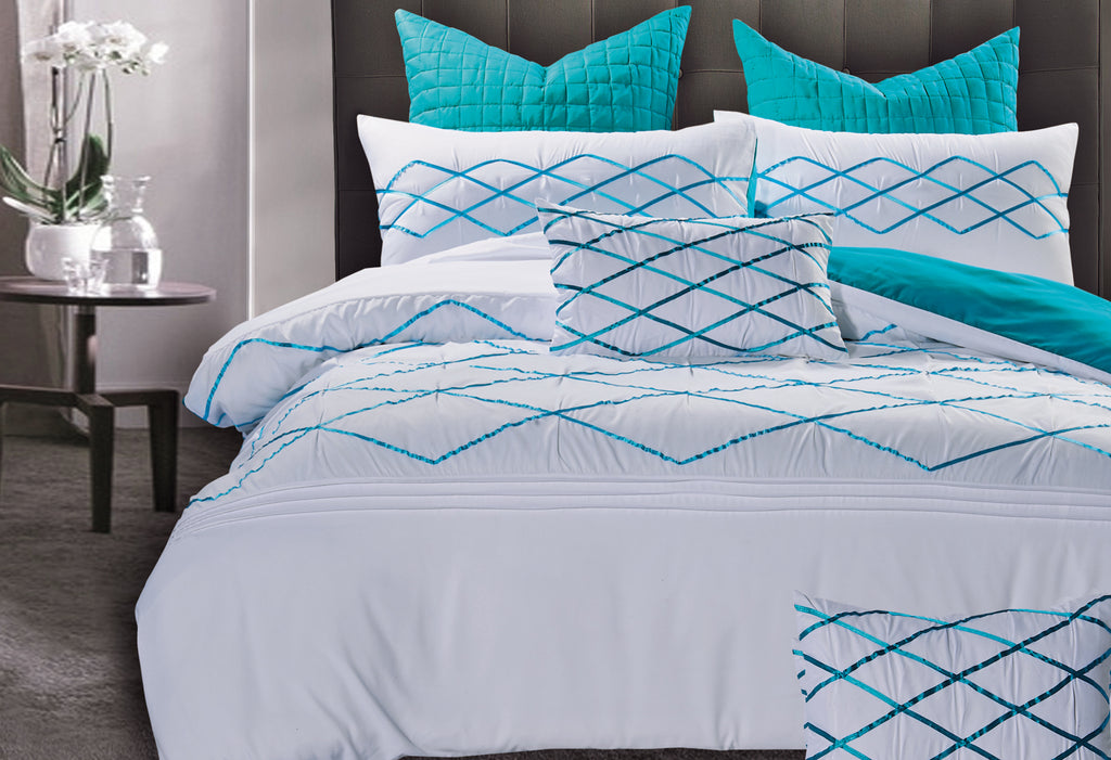 Adela White and Turquoise Blue Quilt Cover Set
