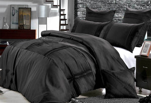  Queen / KING / SUPER KING Florence black Quilt Cover Set / pleat pintuck doona Cover Set