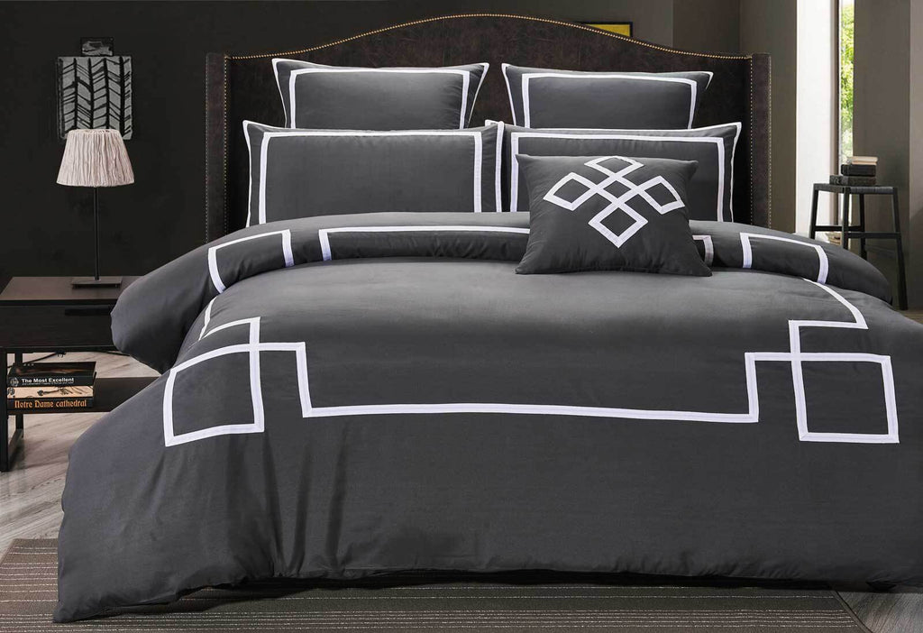 Burgess Quilt Cover Set / Charcoal Grey Duvet Cover Set