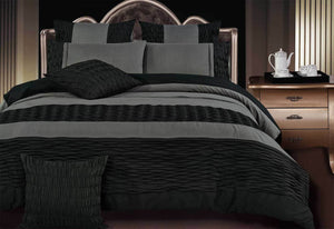 Lentia Black Charcoal Quilt Cover with pintucking
