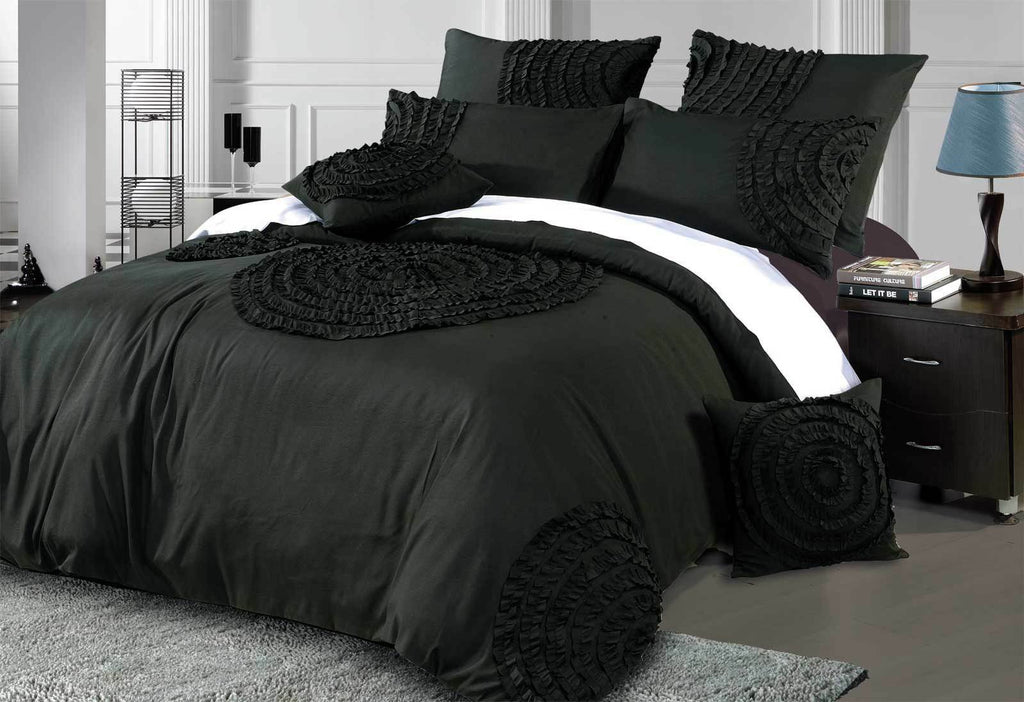 Laura Circle Charcoal / Black Quilt Cover Set with optional accessories