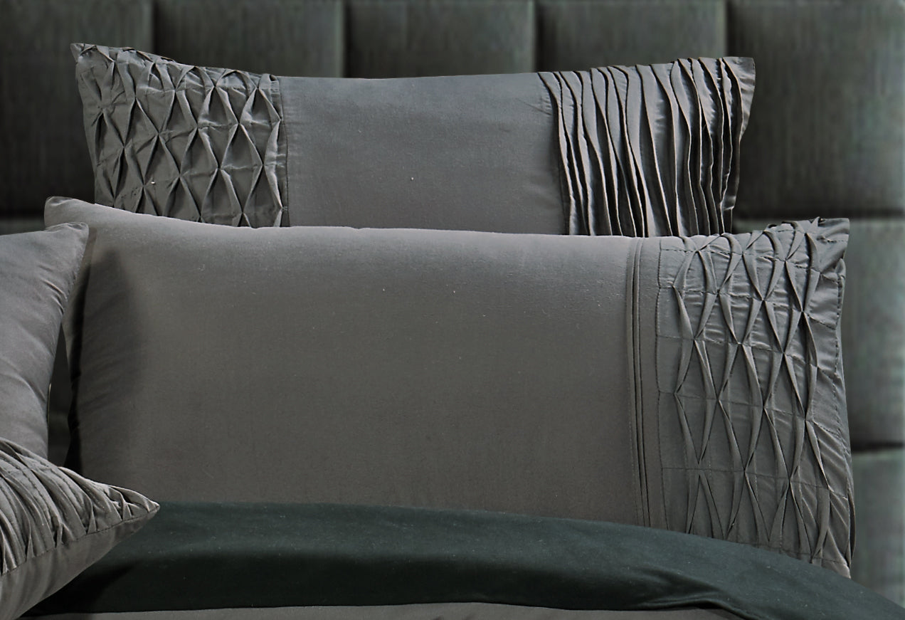 Cecilio Quilt Cover Set with Stone Grey Pintucking