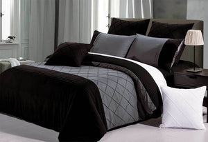Black Grey Diamond Pintuck Quilt Cover Set